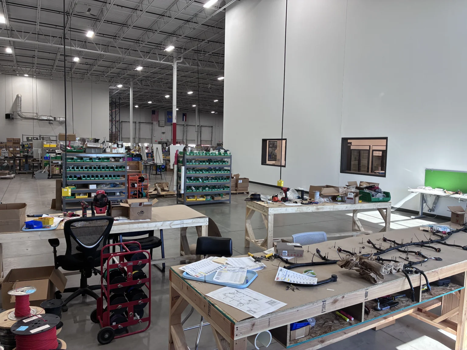 Production cells and staged material on the RELY floor in Menomonee Falls